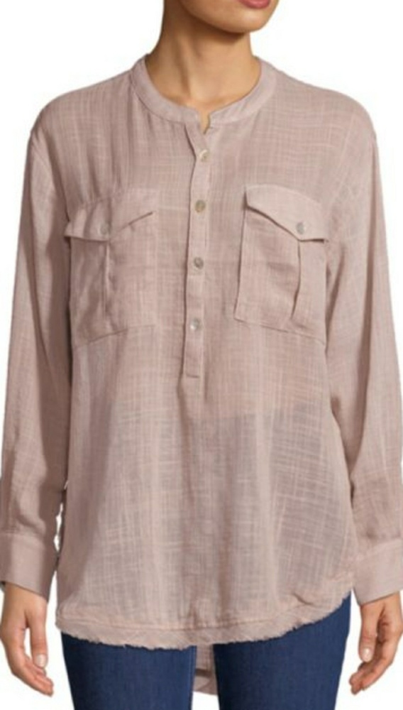 Free People Frayed Hem Long Sleeved Shirt